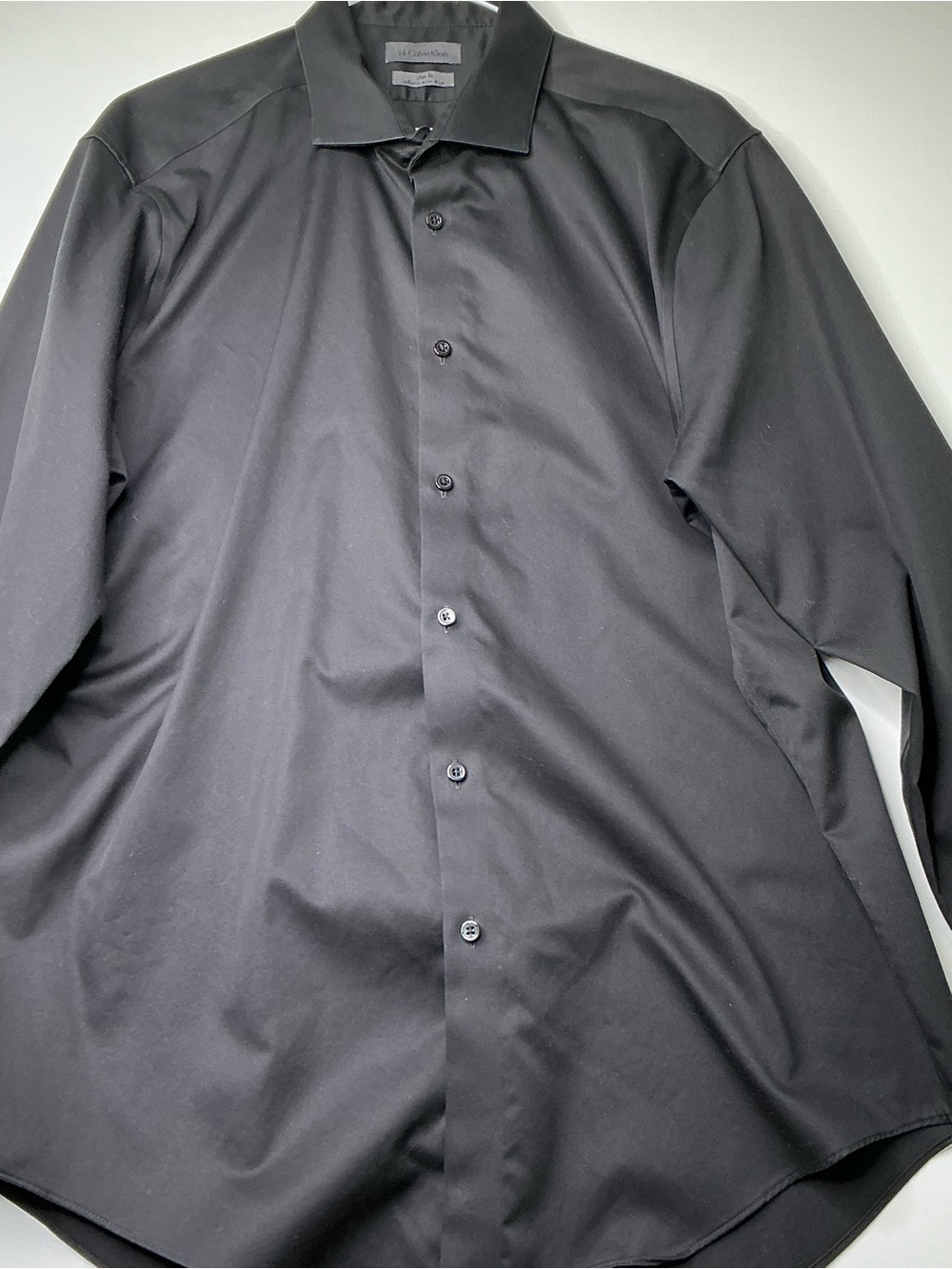 Calvin Klein Mens Shirt Black Slim Fit Spread Collar 17 35/35 Large Cotton Shirt